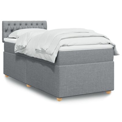 vidaXL Box spring postelja z vzmetnico svetlo siva 90x200 cm blago