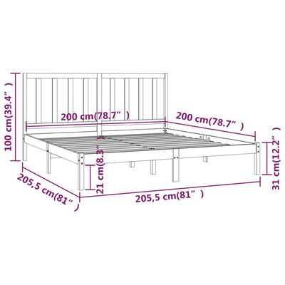 vidaXL Posteljni okvir bel iz trdne borovine 200x200 cm