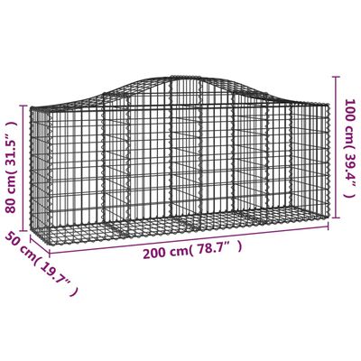 vidaXL Obokane gabion košare 2 kosa 200x50x80/100 cm pocinkano železo