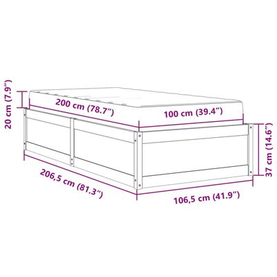 vidaXL Postelja z vzmetnico 100x200 cm trdna borovina