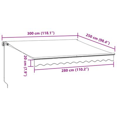 vidaXL Ročno zložljiva tenda bordo 300x250 cm