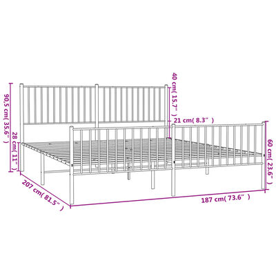 vidaXL Kovinski posteljni okvir brez vzmetnice s podnožjem 180x200 cm