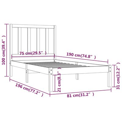 vidaXL Posteljni okvir medeno rjav iz trdnega lesa 75x190 cm