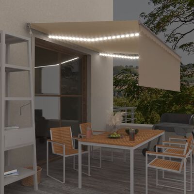 vidaXL Avtomatska tenda s senčilom LED + senzor 4,5x3 m krem