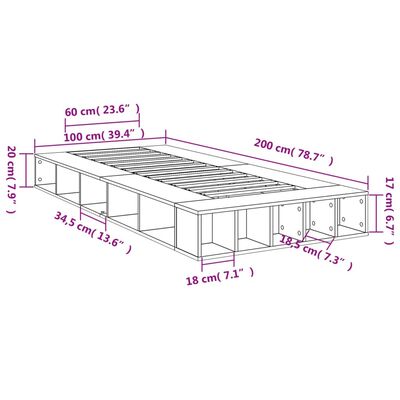 vidaXL Posteljni okvir siva sonoma 100x200 cm inženirski les