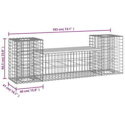 vidaXL Vrtna gabionska klop 183x41x60,5 cm trdna borovina