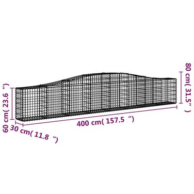 vidaXL Obokana gabionska košara 4 kosi 400x30x60/80cm pocinkano železo