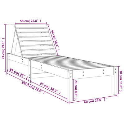 vidaXL Ležalnik 2 kosa bel 199,5x60x74 cm trdna borovina