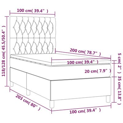 vidaXL Box spring postelja z vzmetnico LED krem 100x200 cm blago