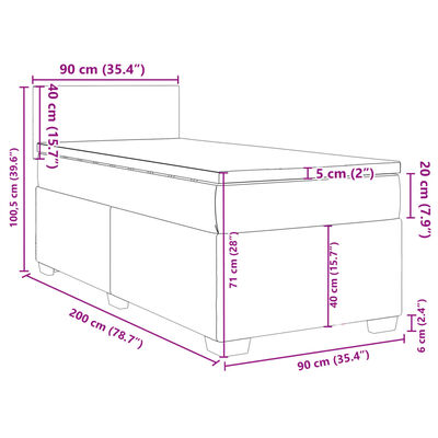 vidaXL Box spring postelja z vzmetnico svetlo siva 90x200 cm blago