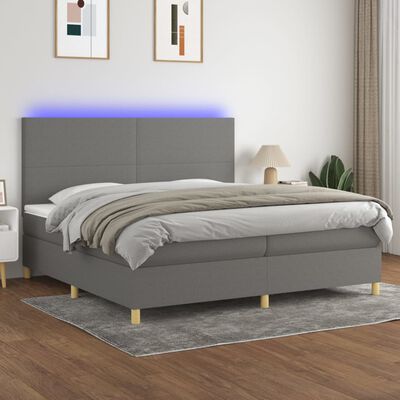 vidaXL Box spring postelja z vzmetnico LED temno siva 200x200 cm blago