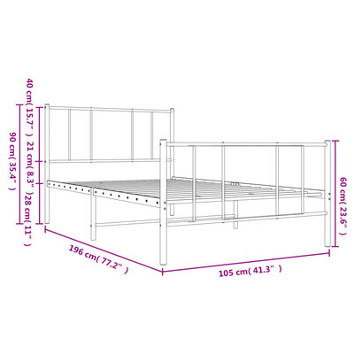 vidaXL Kovinski posteljni okvir z vzglavjem in vznožjem črn 100x190 cm