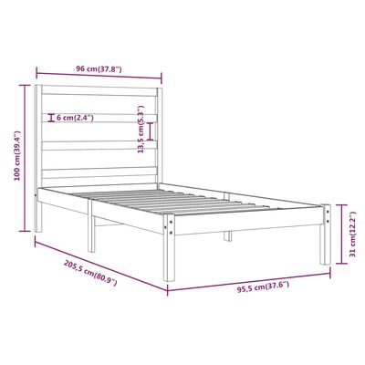 vidaXL Posteljni okvir brez vzmetnice bel 90x200 cm trdna borovina