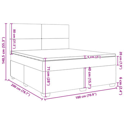 vidaXL Box spring postelja z vzmetnico svetlo siva 180x200 cm žamet