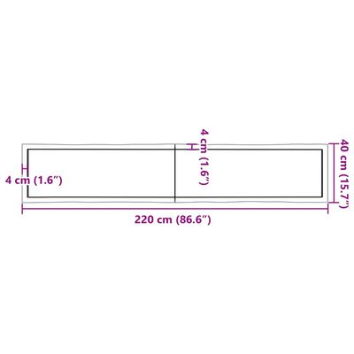 vidaXL Mizna plošča sv. rjava 220x40x(2-6)cm obdelana trdna hrastovina