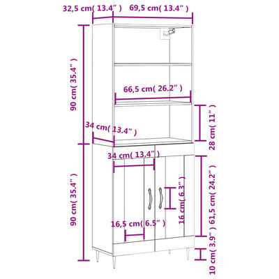 vidaXL Visoka komoda dimljen hrast 69,5x34x180 cm inženirski les