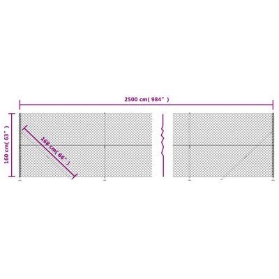 vidaXL Mrežna ograja s prirobnico srebrna 1,6x25 m