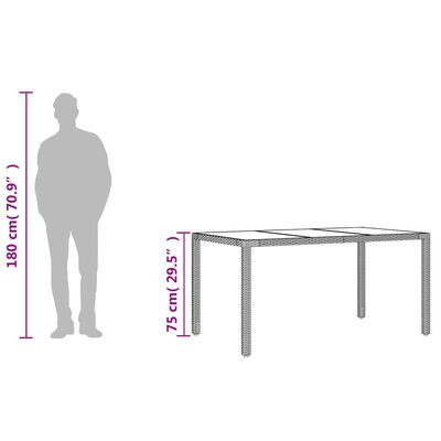 vidaXL Vrtna miza s stekleno ploščo rjav 150x90x75 cm poli ratan