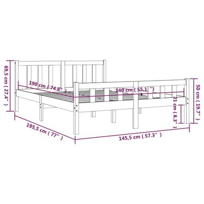 vidaXL Posteljni okvir črn iz trdnega lesa 140x190 cm