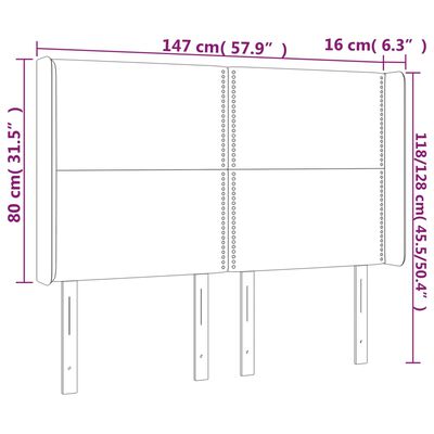 vidaXL LED posteljno vzglavje svetlo sivo 147x16x118/128 cm blago