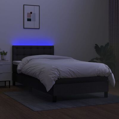 vidaXL Box spring postelja z vzmetnico LED črna 90x190 cm blago