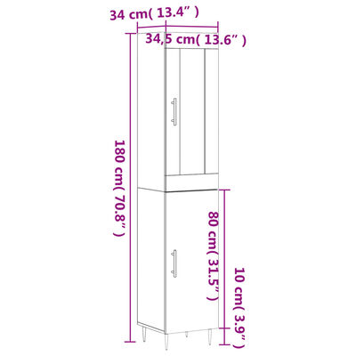 vidaXL Visoka omara bela 34,5x34x180 cm inženirski les