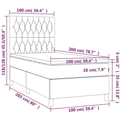 vidaXL Box spring postelja z vzmetnico temno zelena 100x200 cm žamet