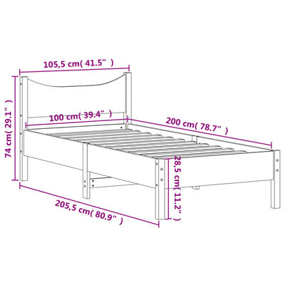 vidaXL Posteljni okvir brez vzmetnice bel 100x200 cm trdna borovina