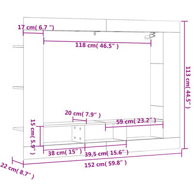 vidaXL TV omarica siva sonoma 152x22x113 cm inženirski les