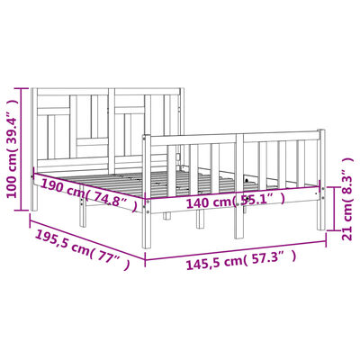 vidaXL Posteljni okvir z vzglavjem bel 140x190 cm trden les