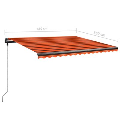 vidaXL Ročno zložljiva tenda z LED lučmi 450x350 cm oranžna in rjava