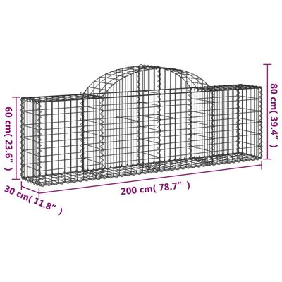 vidaXL Obokana gabionska košara 8 kosov 200x30x60/80cm cinkano železo