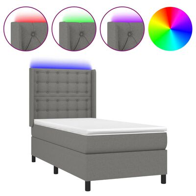 vidaXL Box spring postelja z vzmetnico LED temno siva 100x200 cm blago