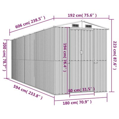 vidaXL Vrtna lopa svetlo rjava 192x606x223 cm pocinkano jeklo