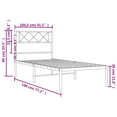 vidaXL Kovinski posteljni okvir z vzglavjem črn 100x190 cm