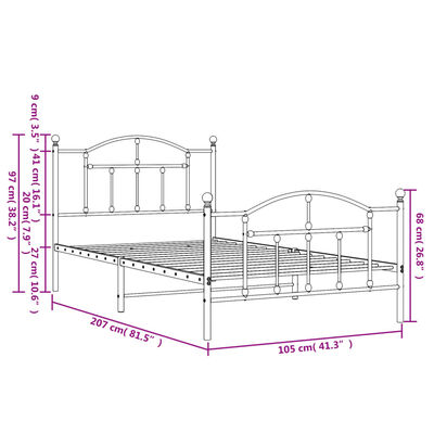 vidaXL Kovinski posteljni okvir z vzglavjem in vznožjem črn 100x200 cm