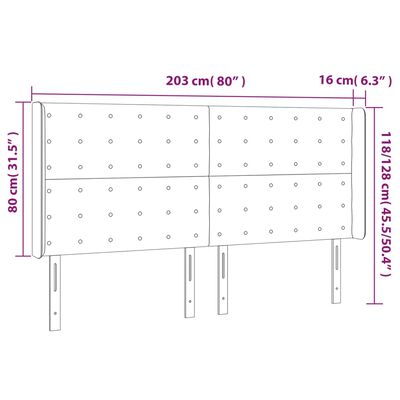 vidaXL LED posteljno vzglavje črno 203x16x118/128 cm umetno usnje