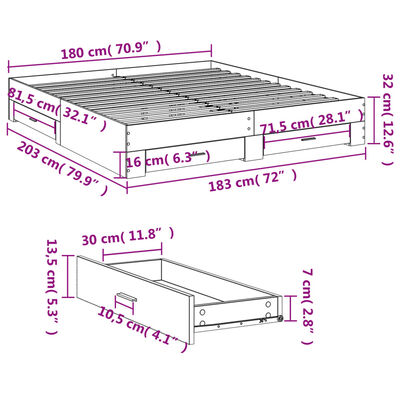 vidaXL Posteljni okvir s predali sonoma hrast 180x200cm inženirski les