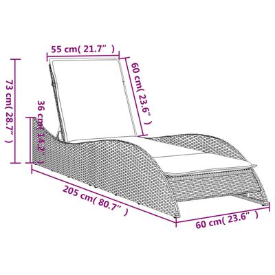 vidaXL Ležalnik z blazino bež 60x205x73 cm poli ratan