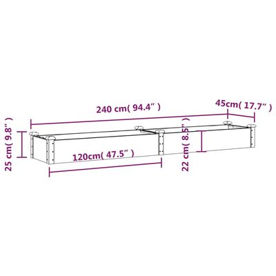 vidaXL Vrtna visoka greda s podlogo rjava 240x45x25 cm trden les jelke