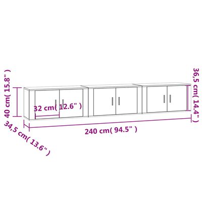 vidaXL Stenska TV omarica 3 kosi siva sonoma 80x34,5x40 cm