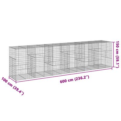 vidaXL Gabionska košara s pokrovom 600x100x150 cm pocinkano železo