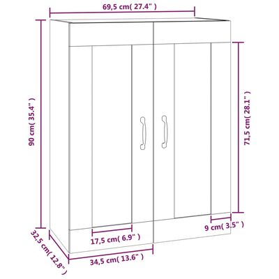 vidaXL Viseča stenska omarica bela 69,5x32,5x90 cm