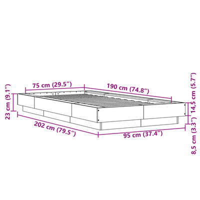 vidaXL Posteljni okvir črn 75x190 cm inženirski les