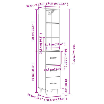 vidaXL Visoka omara betonsko siva 34,5x34x180 cm inženirski les