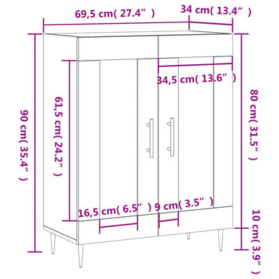 vidaXL Komoda bela 69,5x34x90 cm inženirski les