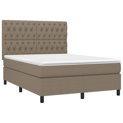 vidaXL Box spring postelja z vzmetnico LED taupe 140x200 cm blago