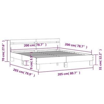 vidaXL Posteljni okvir z vzglavjem sonoma hrast 200x200 cm inž. les