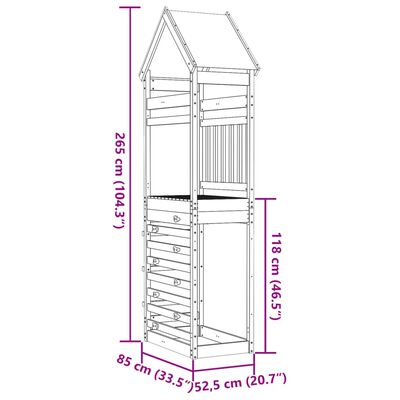 vidaXL Igralni stolp s plezalno steno 85x52,5x265 cm trdna borovina