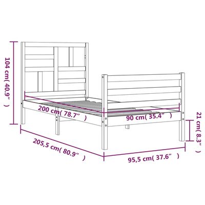 vidaXL Posteljni okvir z vzglavjem bel 90x200 cm trden les